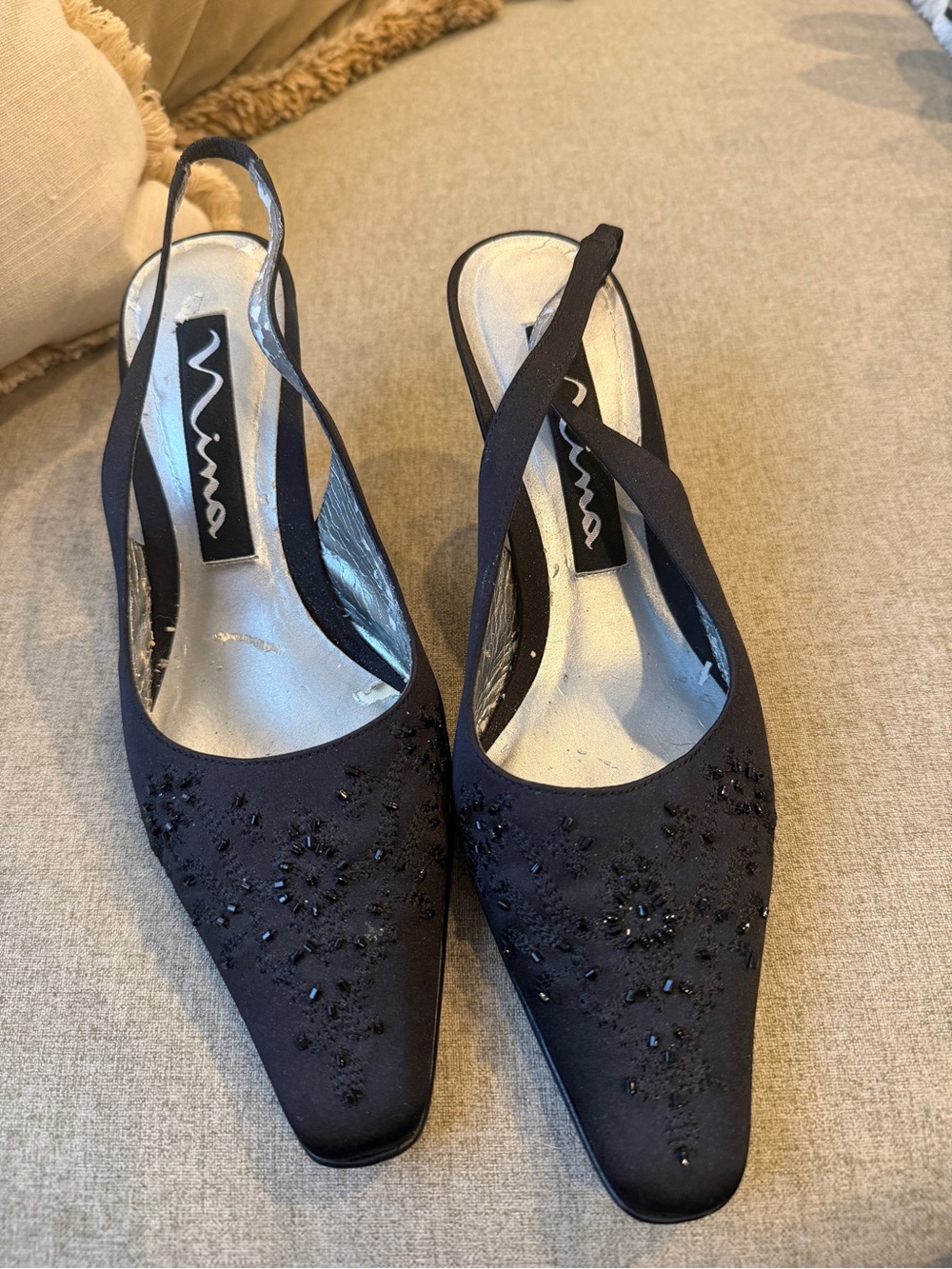 Nina Black Beaded Slingback Pointed Heels - Picture 5 of 5